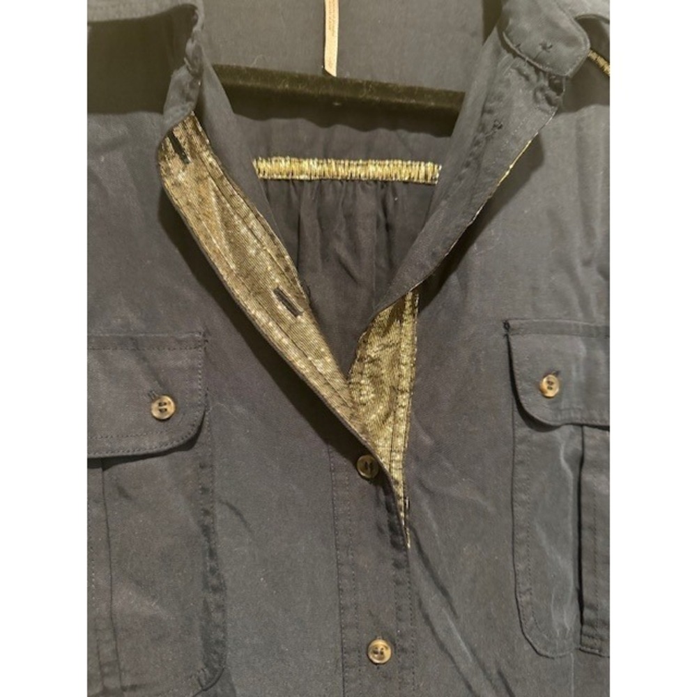 Free People Women's Off Campus Tencel Utility Shirt Gold Trim Button Down Blouse - Picture 6 of 10